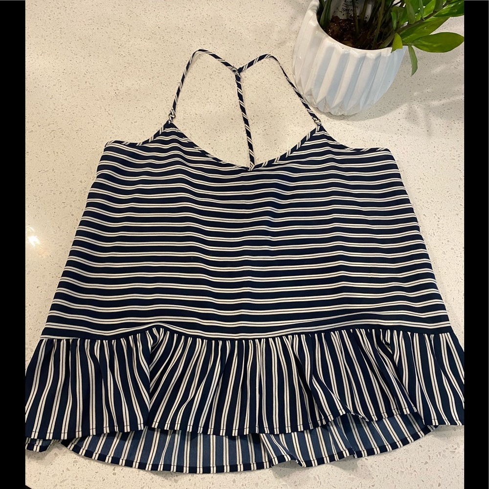Abercrombie & Fitch Drapey navy and white striped tank top size Medium